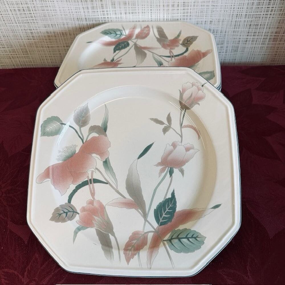 Mikasa Continental Silk Flowers F3003, Dinner Plate, Octagonal, Pink Flowers VTG - Picture 3 of 10